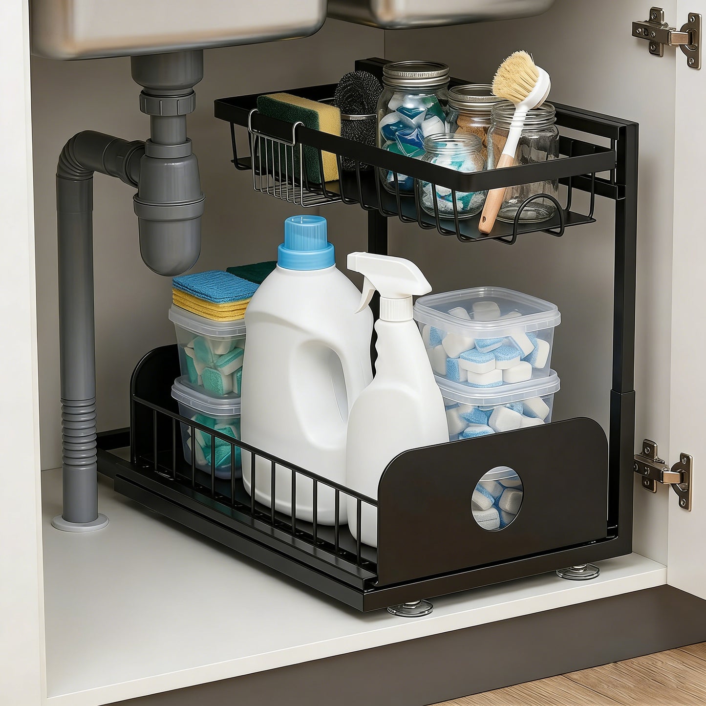 Adjustable Double-Layer Pull-Out Sink Organizer