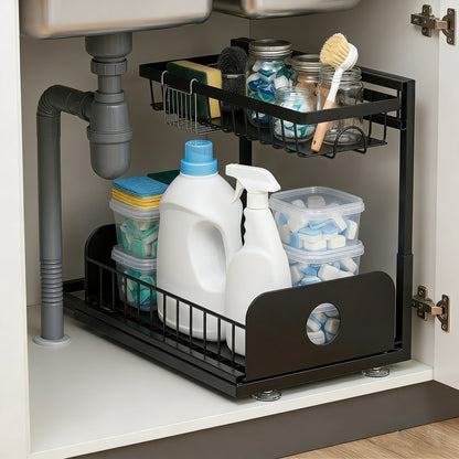 Adjustable Double-Layer Pull-Out Sink Organizer
