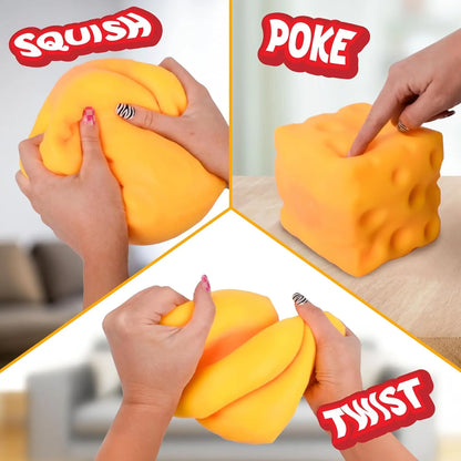 Squishy Cheese Block - Yellow, moldable fidget Toy with Squeeze Feature
